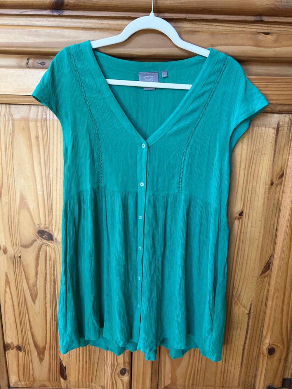 Vanessa Virginia Dress Ladder Lace Tunic Button Up V Neck Rayon Medium